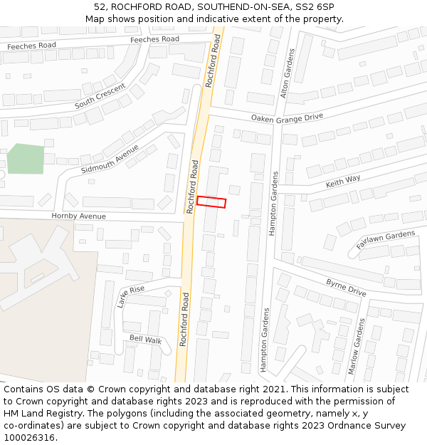 52, ROCHFORD ROAD, SOUTHEND-ON-SEA, SS2 6SP: Location map and indicative extent of plot