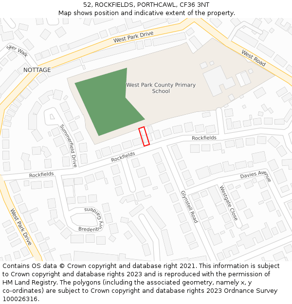 52, ROCKFIELDS, PORTHCAWL, CF36 3NT: Location map and indicative extent of plot