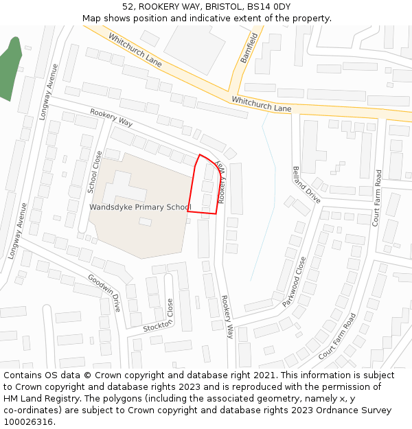 52, ROOKERY WAY, BRISTOL, BS14 0DY: Location map and indicative extent of plot