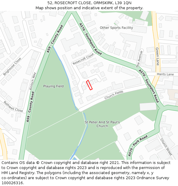 52, ROSECROFT CLOSE, ORMSKIRK, L39 1QN: Location map and indicative extent of plot