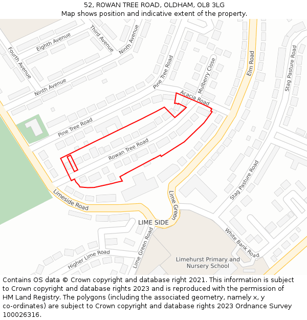 52, ROWAN TREE ROAD, OLDHAM, OL8 3LG: Location map and indicative extent of plot