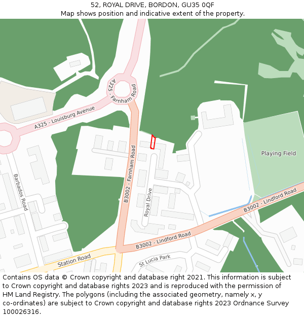 52, ROYAL DRIVE, BORDON, GU35 0QF: Location map and indicative extent of plot