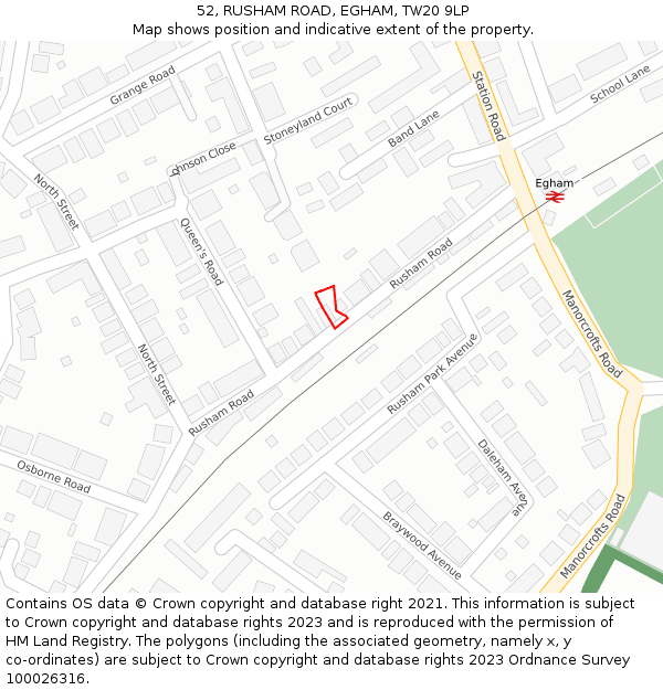 52, RUSHAM ROAD, EGHAM, TW20 9LP: Location map and indicative extent of plot