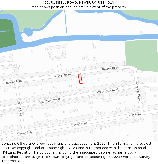 52, RUSSELL ROAD, NEWBURY, RG14 5LA: Location map and indicative extent of plot