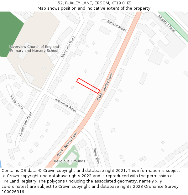 52, RUXLEY LANE, EPSOM, KT19 0HZ: Location map and indicative extent of plot