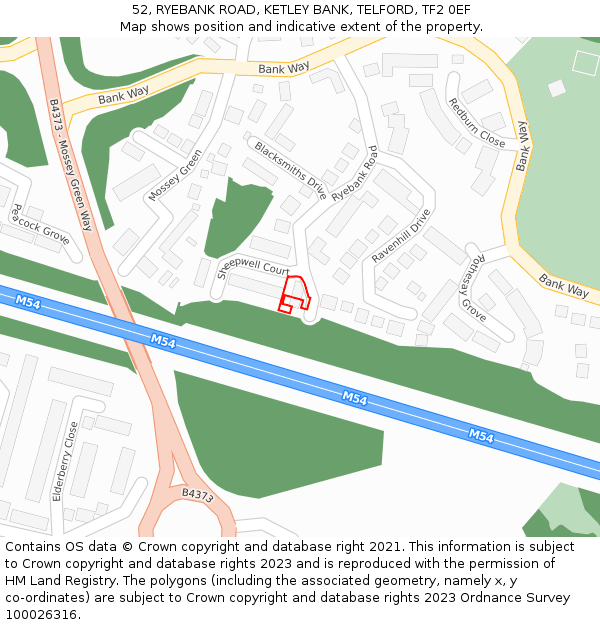 52, RYEBANK ROAD, KETLEY BANK, TELFORD, TF2 0EF: Location map and indicative extent of plot