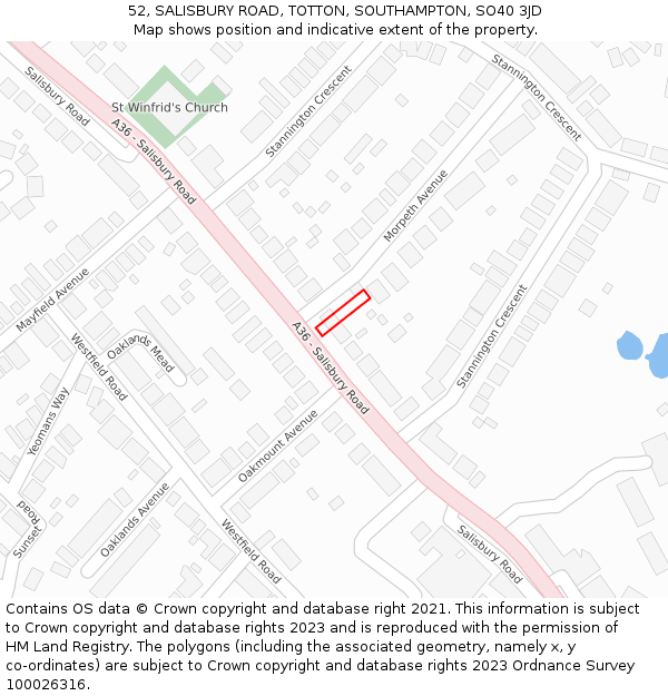 52, SALISBURY ROAD, TOTTON, SOUTHAMPTON, SO40 3JD: Location map and indicative extent of plot