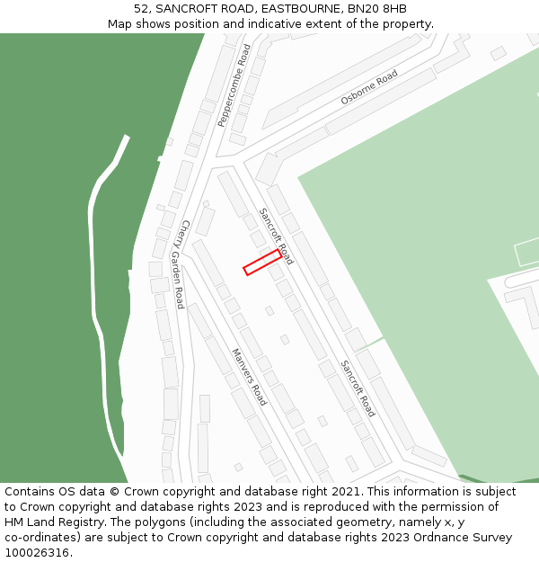 52, SANCROFT ROAD, EASTBOURNE, BN20 8HB: Location map and indicative extent of plot