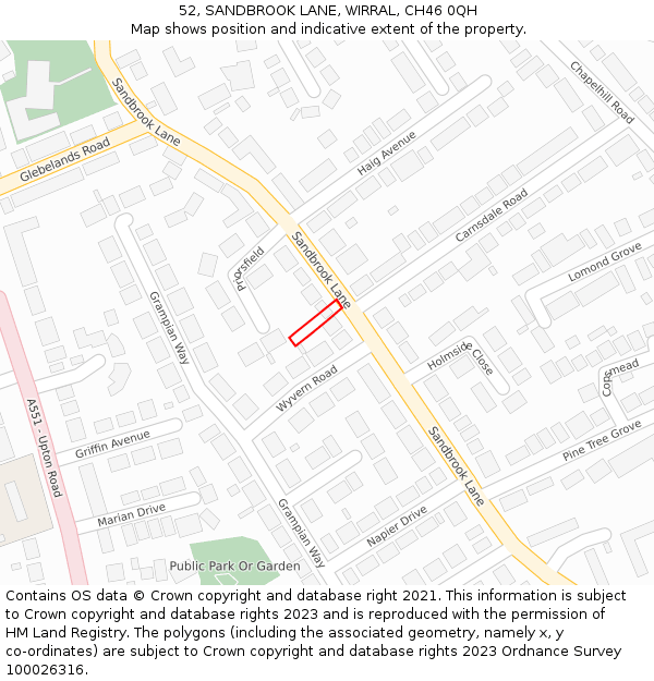 52, SANDBROOK LANE, WIRRAL, CH46 0QH: Location map and indicative extent of plot