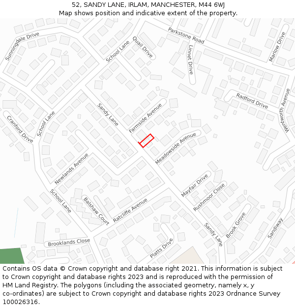 52, SANDY LANE, IRLAM, MANCHESTER, M44 6WJ: Location map and indicative extent of plot