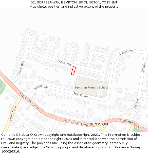 52, SCARSEA WAY, BEMPTON, BRIDLINGTON, YO15 1HT: Location map and indicative extent of plot