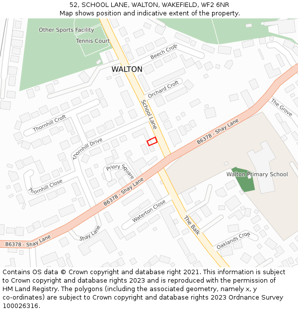 52, SCHOOL LANE, WALTON, WAKEFIELD, WF2 6NR: Location map and indicative extent of plot