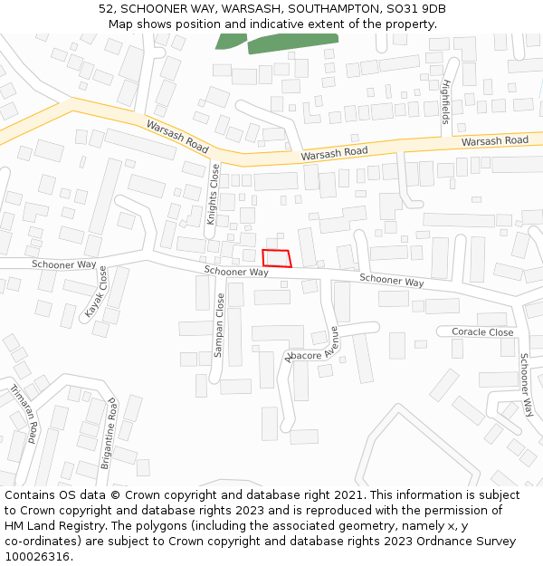 52, SCHOONER WAY, WARSASH, SOUTHAMPTON, SO31 9DB: Location map and indicative extent of plot