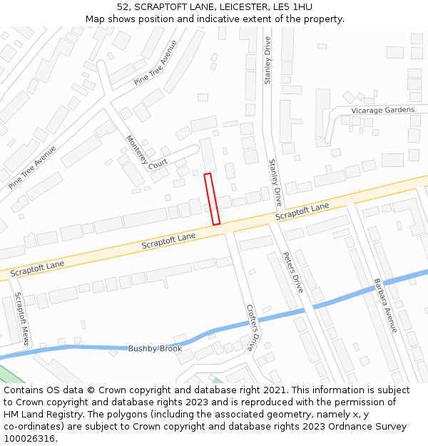 52, SCRAPTOFT LANE, LEICESTER, LE5 1HU: Location map and indicative extent of plot