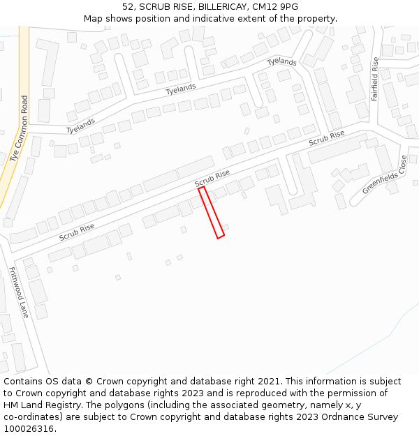 52, SCRUB RISE, BILLERICAY, CM12 9PG: Location map and indicative extent of plot