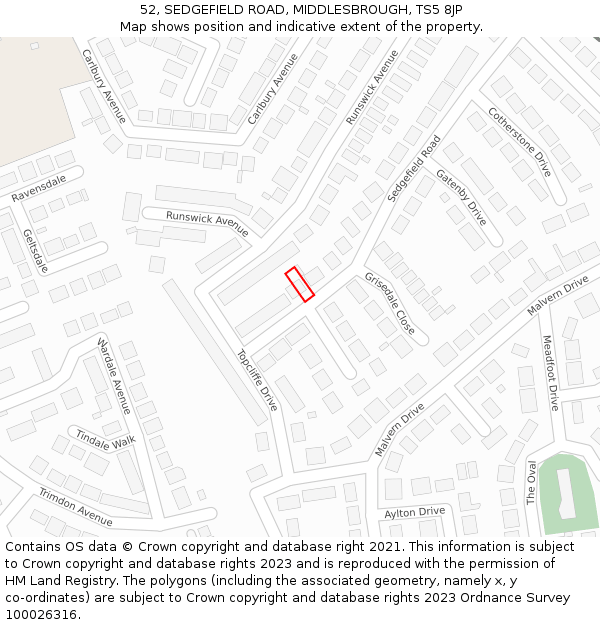 52, SEDGEFIELD ROAD, MIDDLESBROUGH, TS5 8JP: Location map and indicative extent of plot