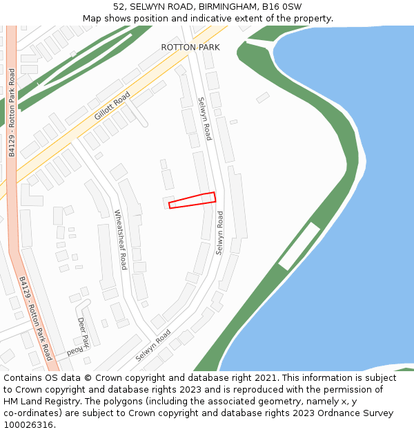 52, SELWYN ROAD, BIRMINGHAM, B16 0SW: Location map and indicative extent of plot