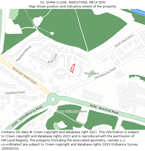 52, SHAW CLOSE, MAIDSTONE, ME14 5DN: Location map and indicative extent of plot