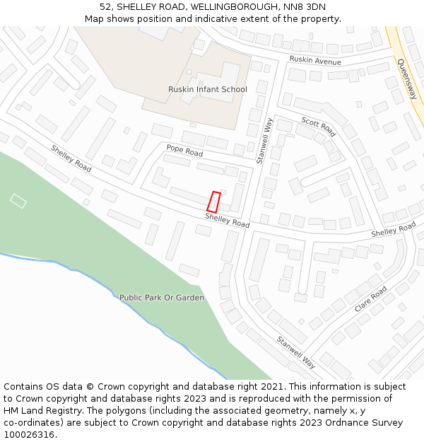 52, SHELLEY ROAD, WELLINGBOROUGH, NN8 3DN: Location map and indicative extent of plot