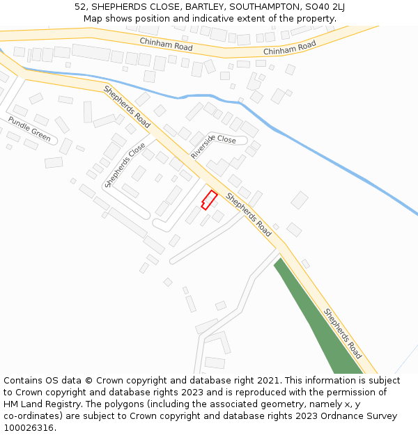 52, SHEPHERDS CLOSE, BARTLEY, SOUTHAMPTON, SO40 2LJ: Location map and indicative extent of plot