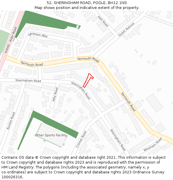 52, SHERINGHAM ROAD, POOLE, BH12 1NS: Location map and indicative extent of plot