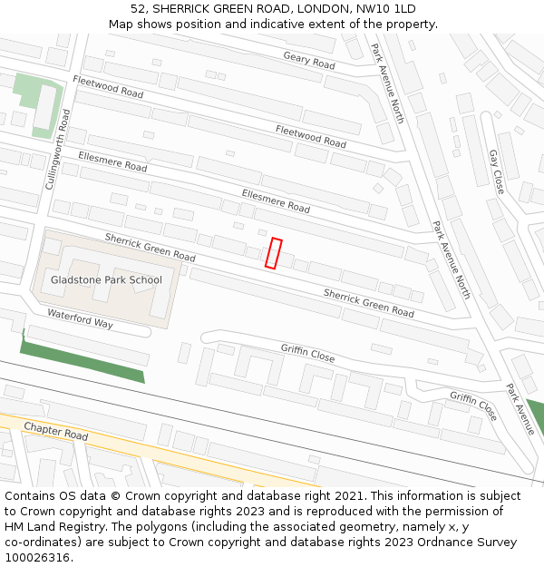 52, SHERRICK GREEN ROAD, LONDON, NW10 1LD: Location map and indicative extent of plot