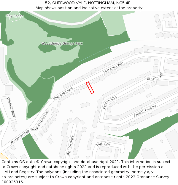 52, SHERWOOD VALE, NOTTINGHAM, NG5 4EH: Location map and indicative extent of plot