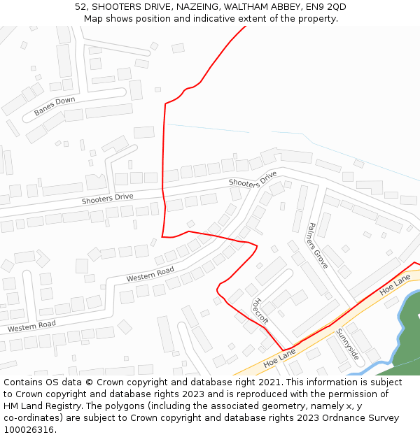 52, SHOOTERS DRIVE, NAZEING, WALTHAM ABBEY, EN9 2QD: Location map and indicative extent of plot
