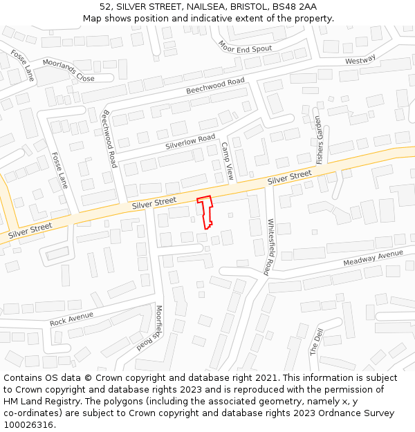 52, SILVER STREET, NAILSEA, BRISTOL, BS48 2AA: Location map and indicative extent of plot