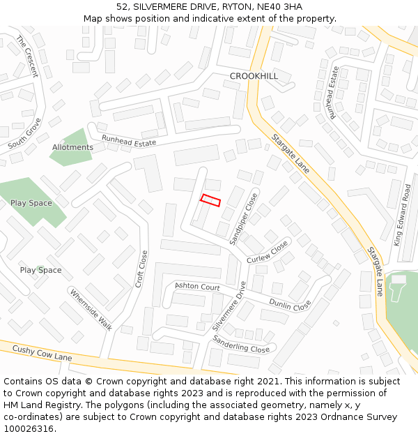 52, SILVERMERE DRIVE, RYTON, NE40 3HA: Location map and indicative extent of plot