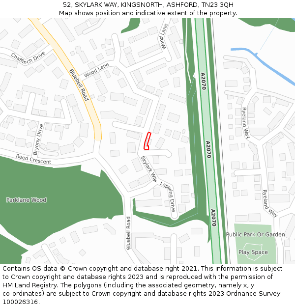 52, SKYLARK WAY, KINGSNORTH, ASHFORD, TN23 3QH: Location map and indicative extent of plot