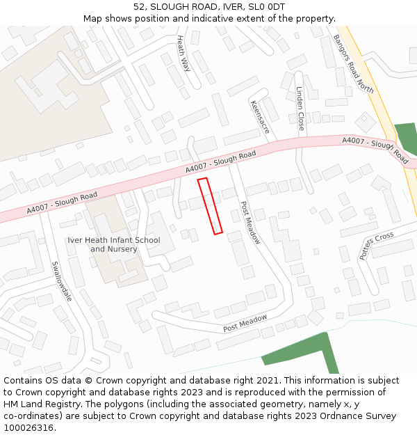 52, SLOUGH ROAD, IVER, SL0 0DT: Location map and indicative extent of plot