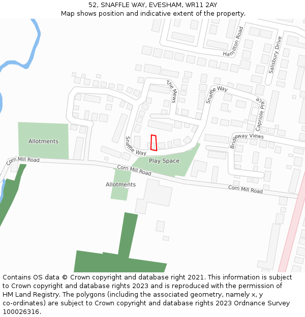 52, SNAFFLE WAY, EVESHAM, WR11 2AY: Location map and indicative extent of plot