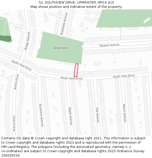 52, SOUTHVIEW DRIVE, UPMINSTER, RM14 2LD: Location map and indicative extent of plot