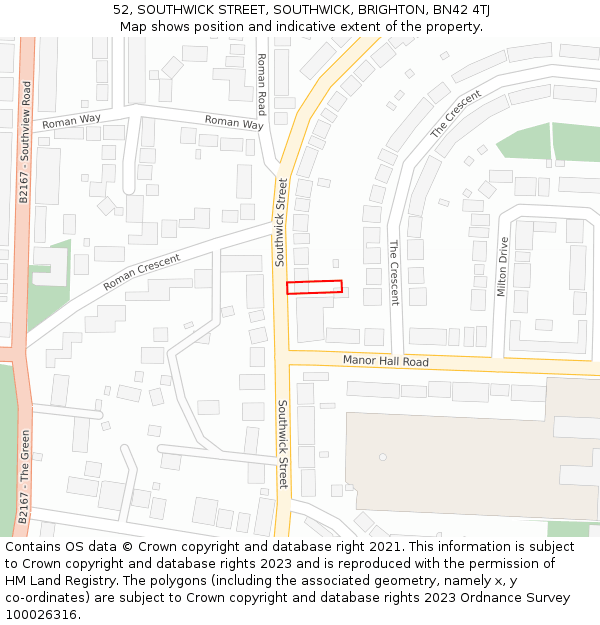 52, SOUTHWICK STREET, SOUTHWICK, BRIGHTON, BN42 4TJ: Location map and indicative extent of plot