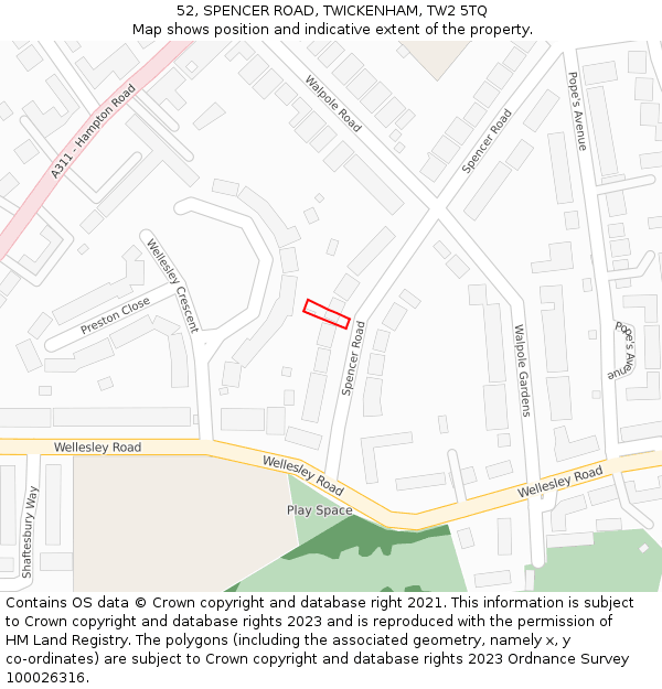 52, SPENCER ROAD, TWICKENHAM, TW2 5TQ: Location map and indicative extent of plot