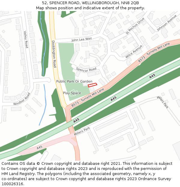 52, SPENCER ROAD, WELLINGBOROUGH, NN8 2QB: Location map and indicative extent of plot