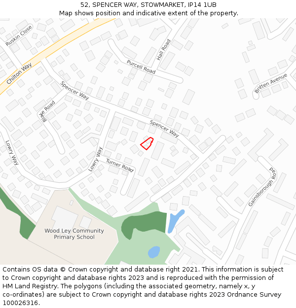 52, SPENCER WAY, STOWMARKET, IP14 1UB: Location map and indicative extent of plot