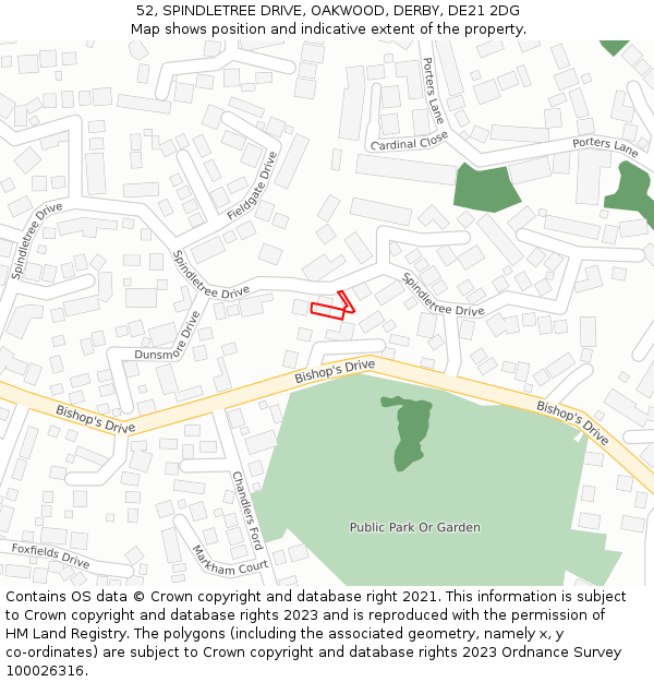 52, SPINDLETREE DRIVE, OAKWOOD, DERBY, DE21 2DG: Location map and indicative extent of plot