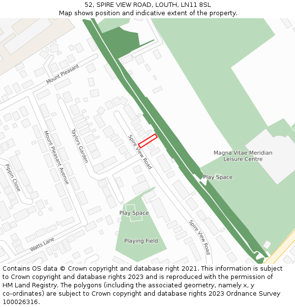 52, SPIRE VIEW ROAD, LOUTH, LN11 8SL: Location map and indicative extent of plot