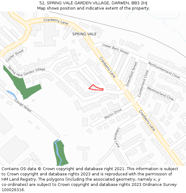 52, SPRING VALE GARDEN VILLAGE, DARWEN, BB3 2HJ: Location map and indicative extent of plot