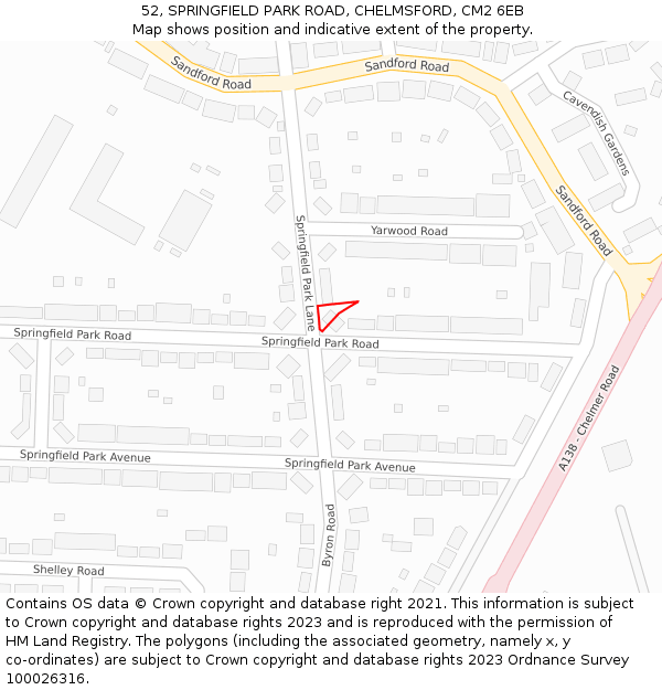 52, SPRINGFIELD PARK ROAD, CHELMSFORD, CM2 6EB: Location map and indicative extent of plot