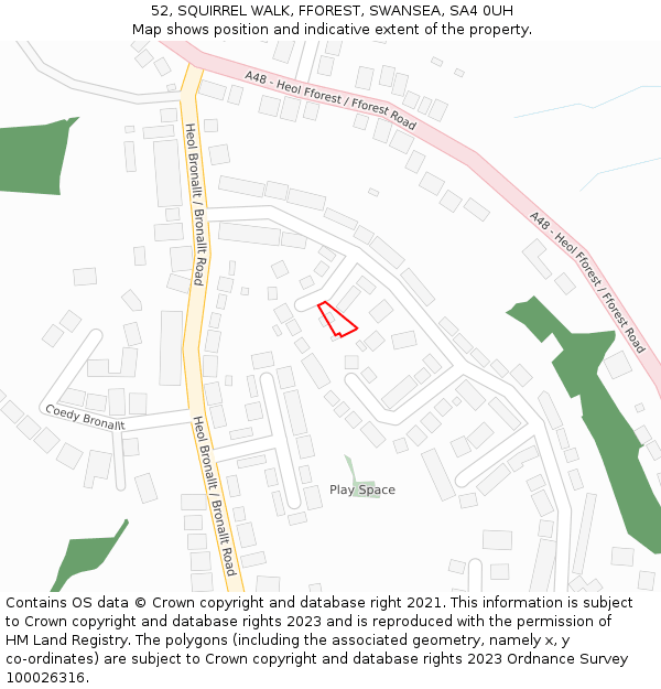 52, SQUIRREL WALK, FFOREST, SWANSEA, SA4 0UH: Location map and indicative extent of plot