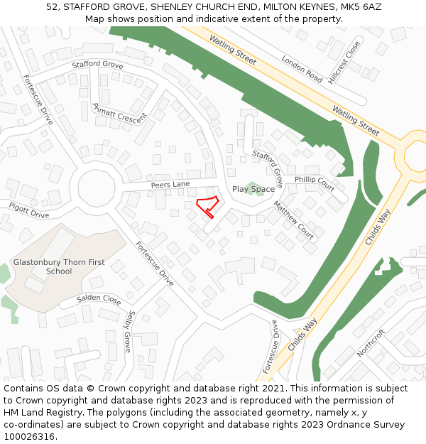 52, STAFFORD GROVE, SHENLEY CHURCH END, MILTON KEYNES, MK5 6AZ: Location map and indicative extent of plot