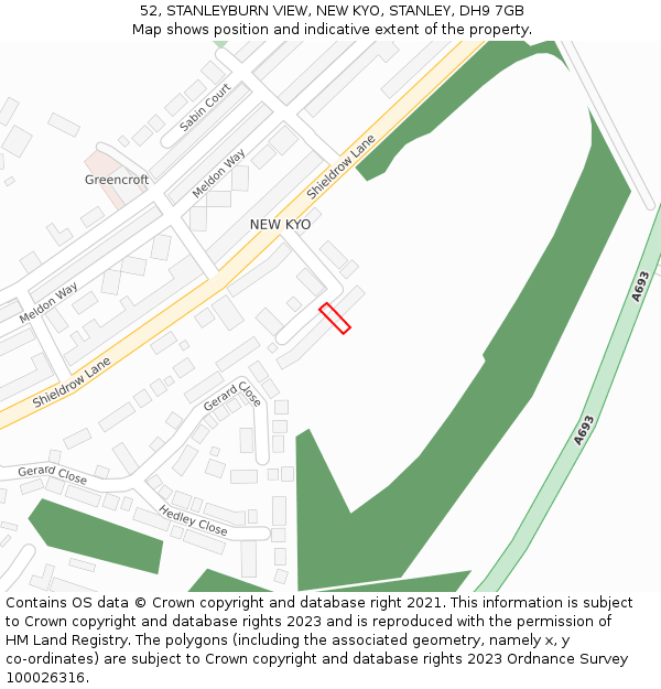 52, STANLEYBURN VIEW, NEW KYO, STANLEY, DH9 7GB: Location map and indicative extent of plot