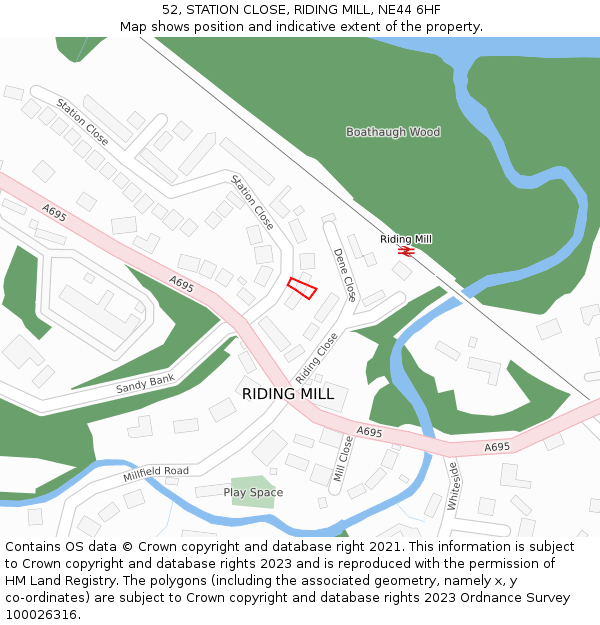 52, STATION CLOSE, RIDING MILL, NE44 6HF: Location map and indicative extent of plot