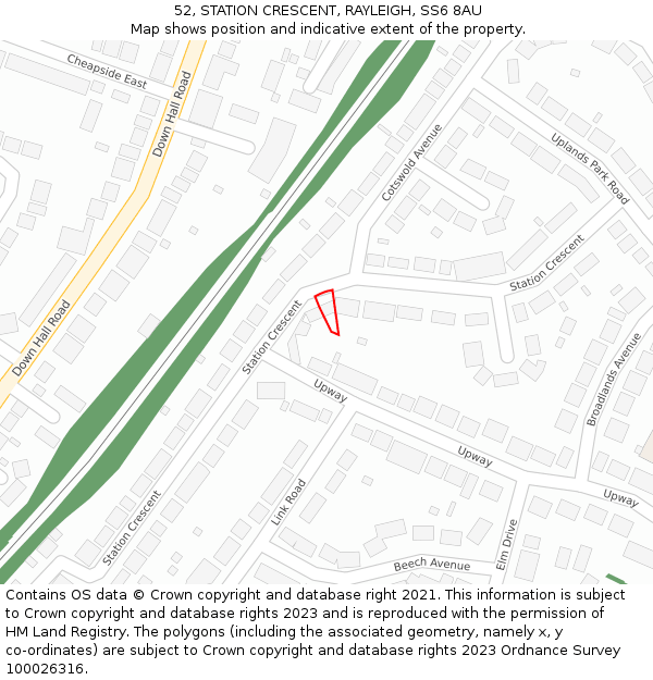 52, STATION CRESCENT, RAYLEIGH, SS6 8AU: Location map and indicative extent of plot