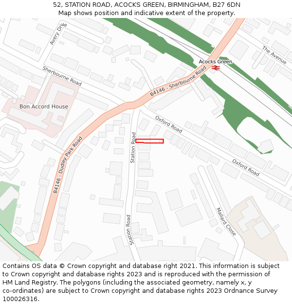 52, STATION ROAD, ACOCKS GREEN, BIRMINGHAM, B27 6DN: Location map and indicative extent of plot