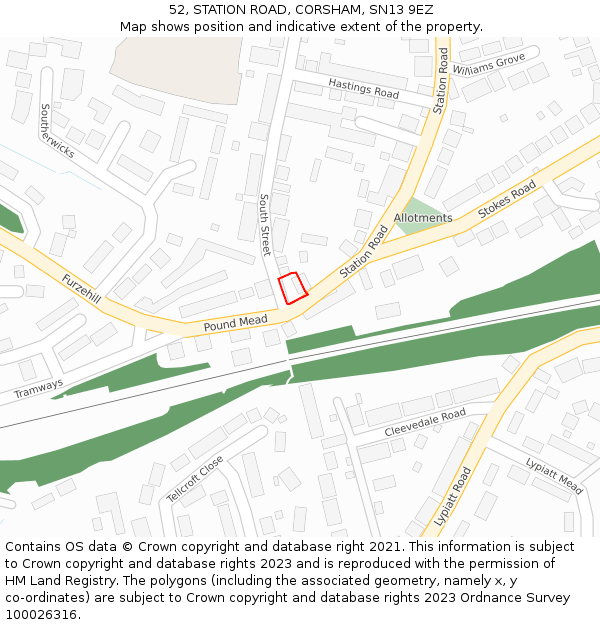 52, STATION ROAD, CORSHAM, SN13 9EZ: Location map and indicative extent of plot