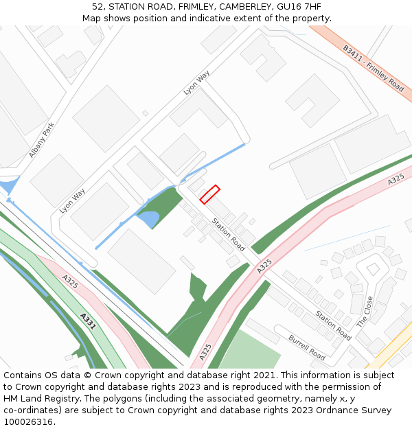 52, STATION ROAD, FRIMLEY, CAMBERLEY, GU16 7HF: Location map and indicative extent of plot